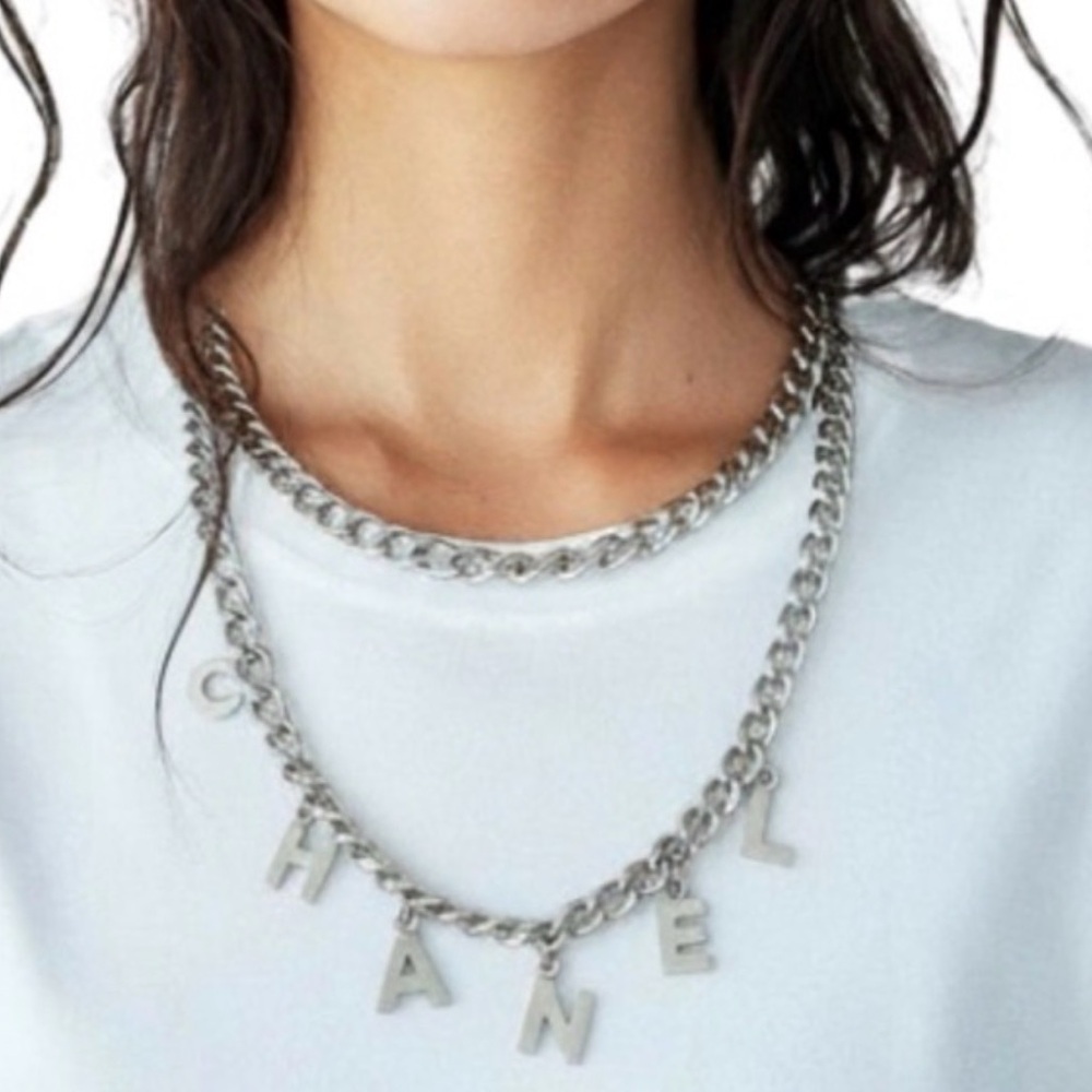 CHANEL Silver Logo Chain Belt